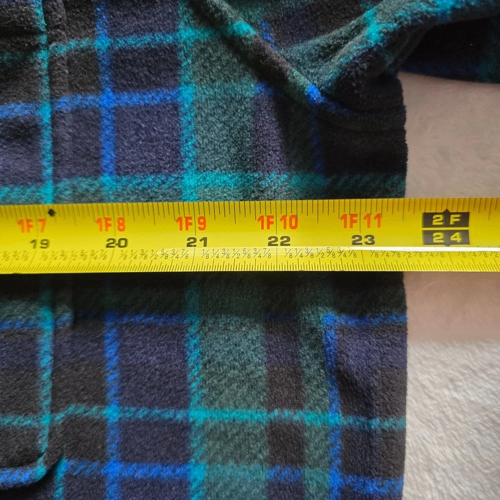 Eddie Bauer‎ Womens Microfleece Button Up Shirt Plaid Teal Navy Blue Medium M